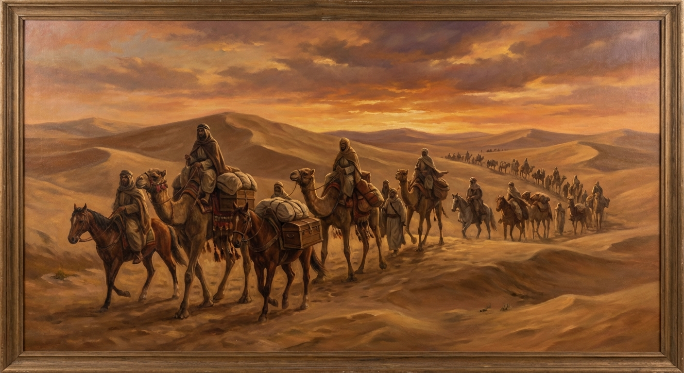 황금빛 사막을 건너는 대상 행렬