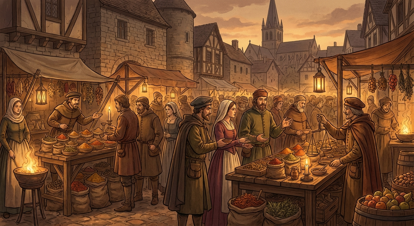 활기 넘치는 중세 유럽의 향신료 시장